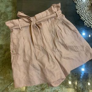 High rise paper bag shorts